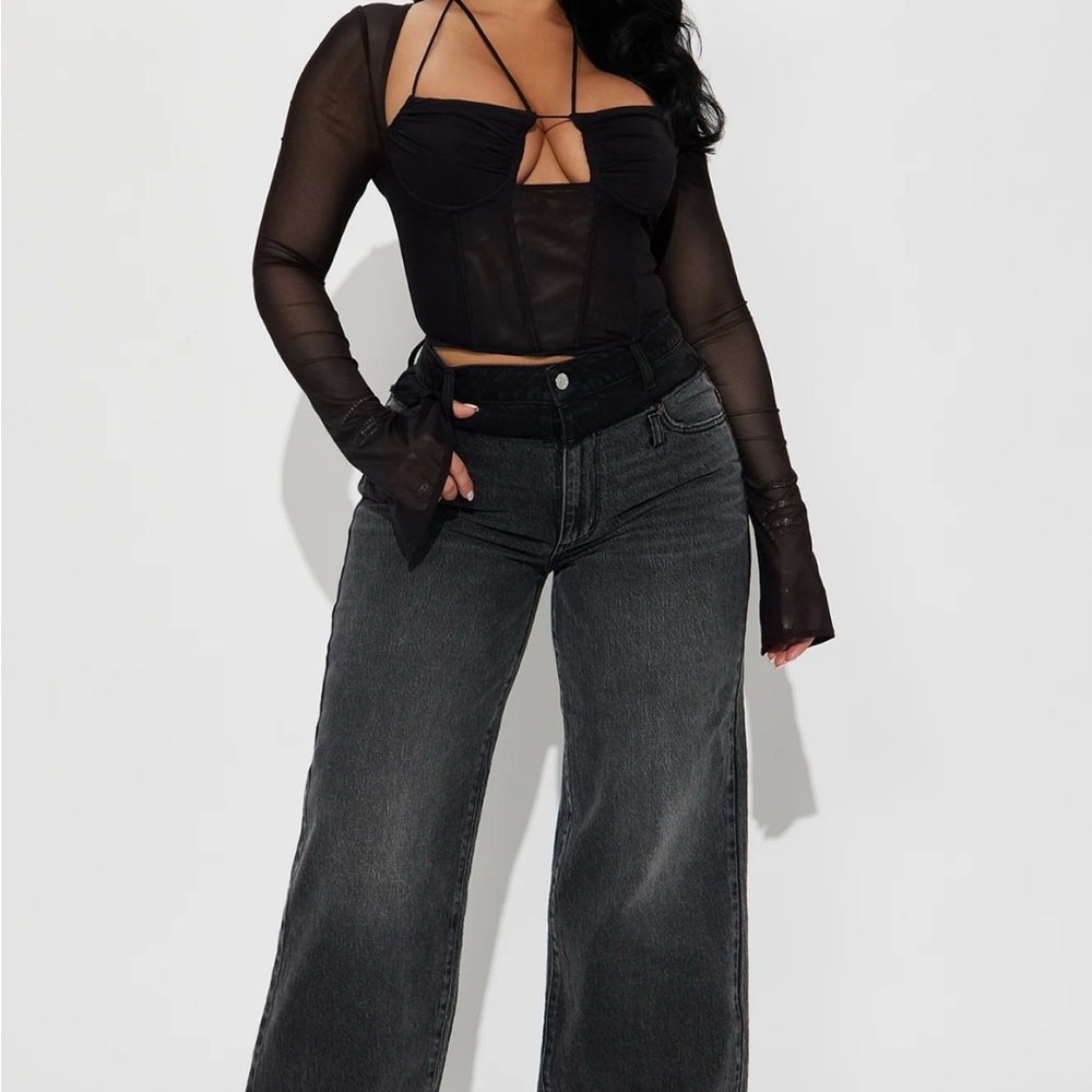 Fashion Nova Black Mesh Corset Halter Top